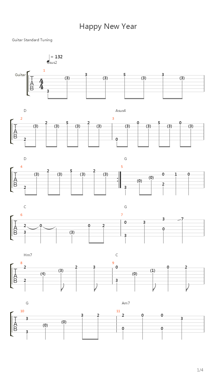 Happy New Year (arr. by Kaminari)吉他谱