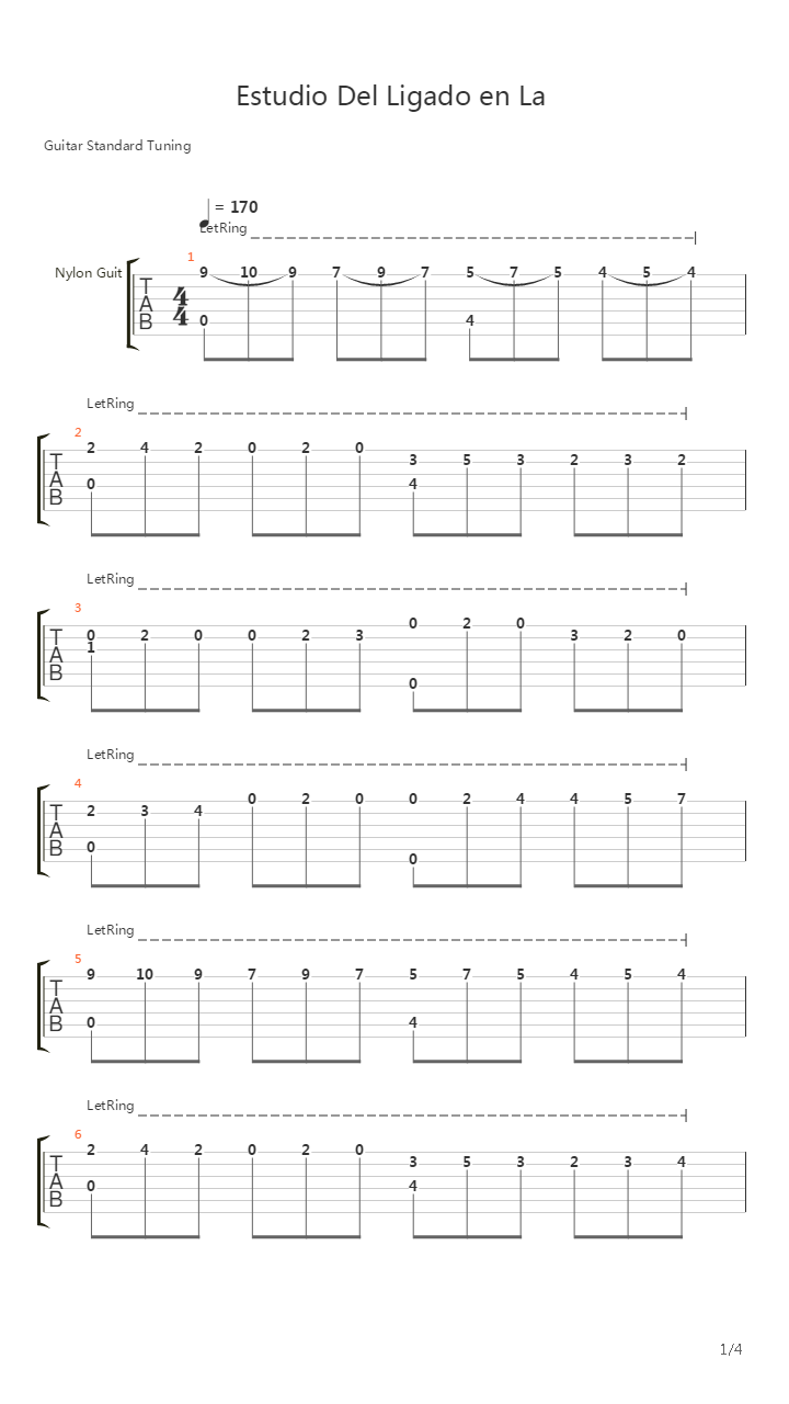 Estudio Del Ligado en La (Этюд на Легато)吉他谱