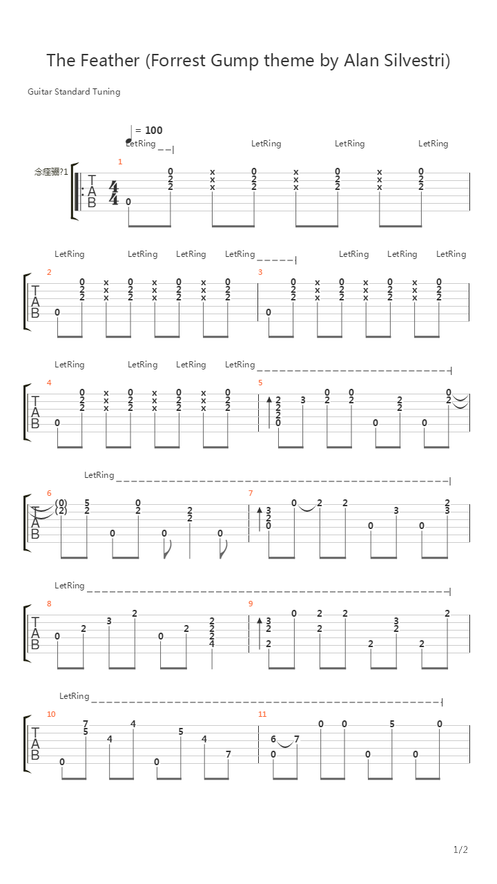 The Feather (Forrest Gump Theme) arr. by hofei吉他谱