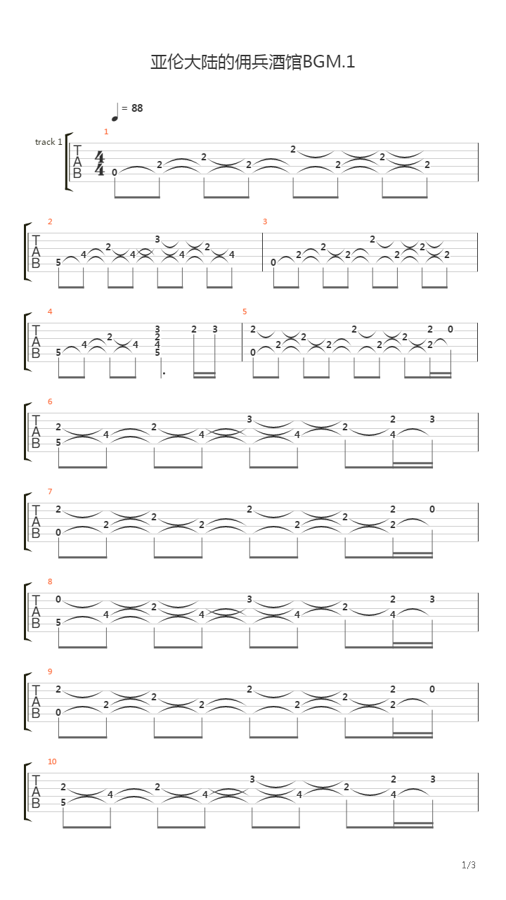 【指弹练习】亚伦大陆的佣兵酒馆bgm_町吉他谱