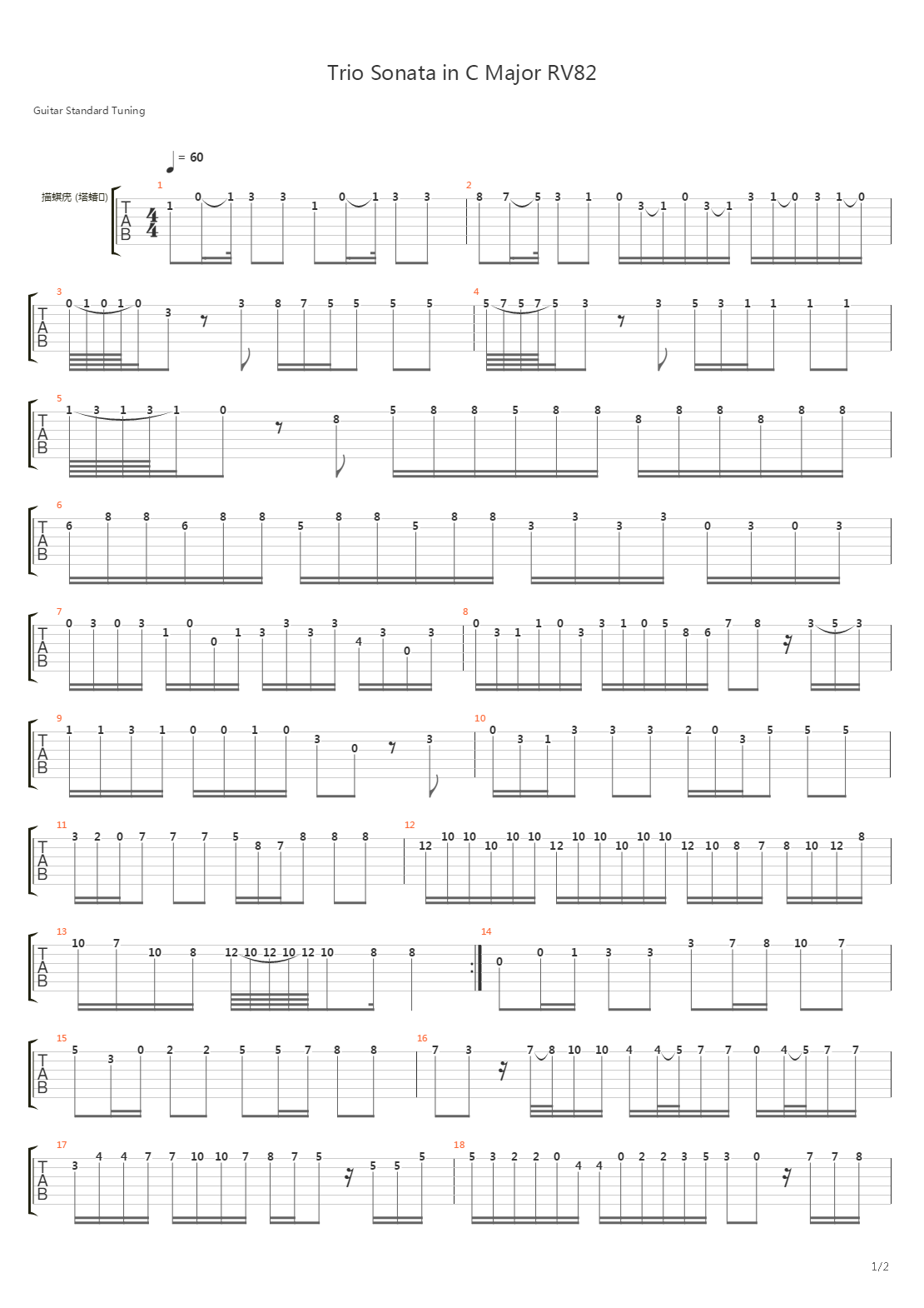Trio Sonata in C Major RV82 Allegro non molto吉他谱