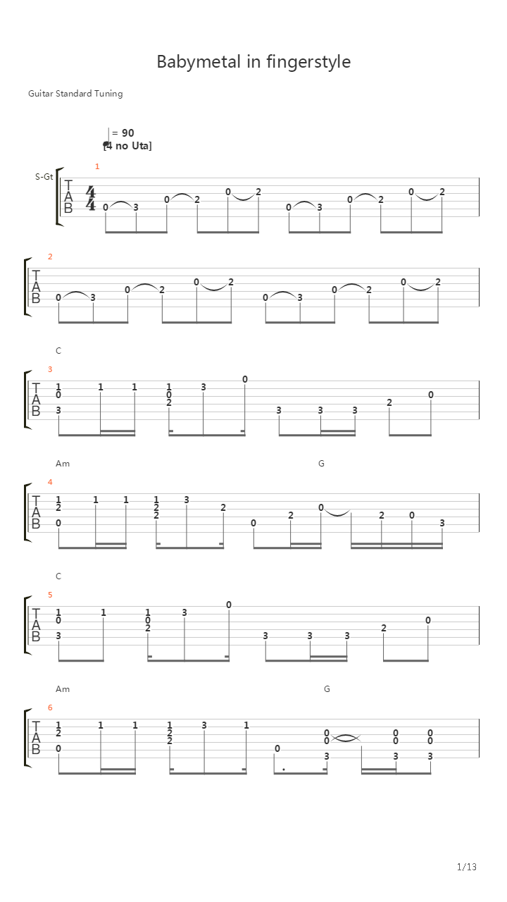 Babymetal Medley (fingerstyle guitar by Kaminari)吉他谱