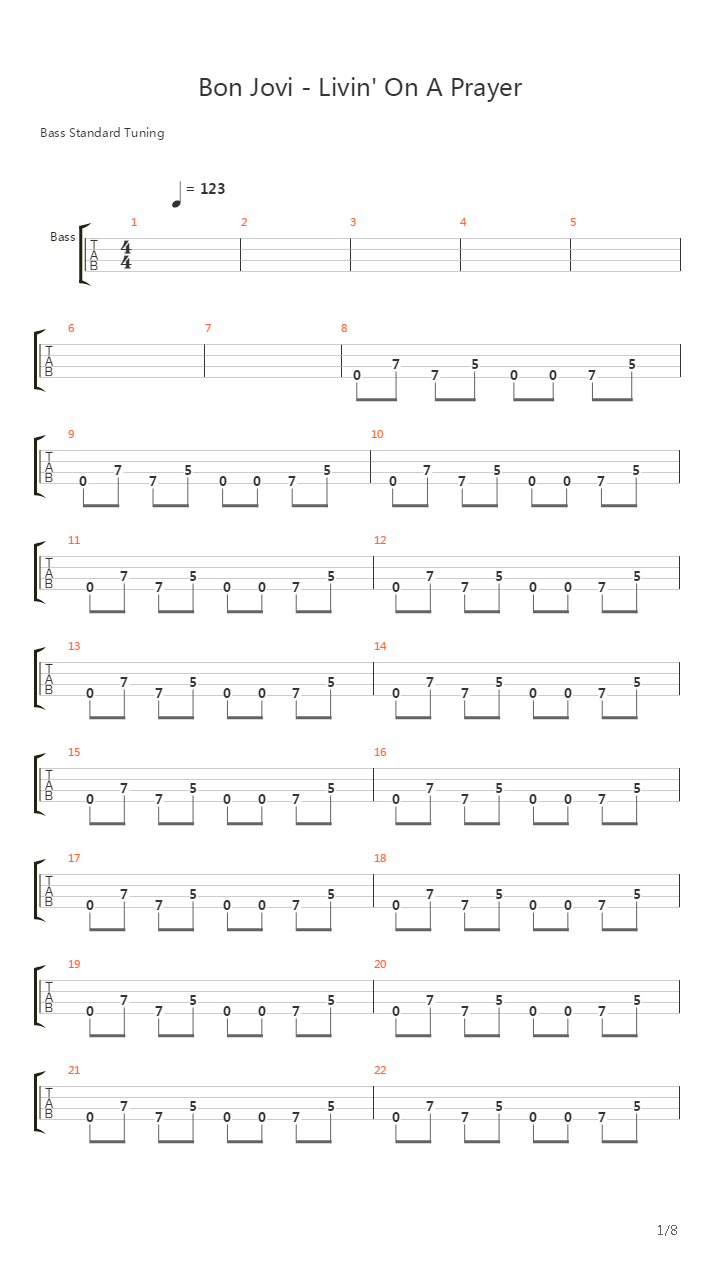 Livin' On A Prayer (Bass Cover)吉他谱