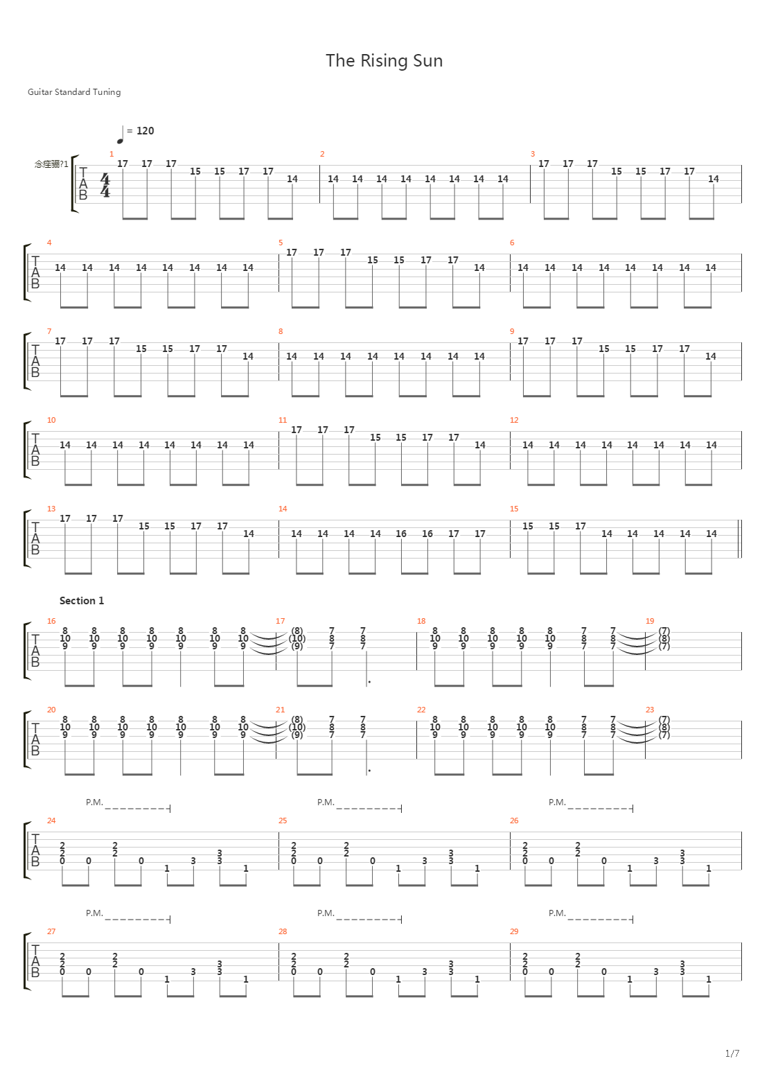 The Rising Sun吉他谱