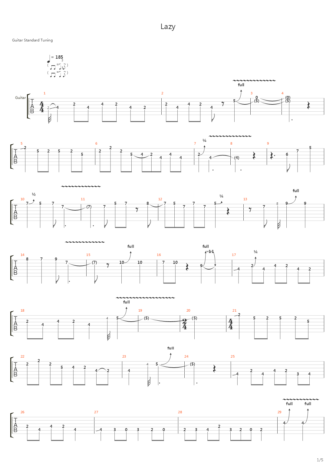Lazy (Solo Cover)吉他谱