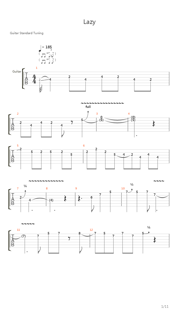 Lazy (Solo Cover)吉他谱