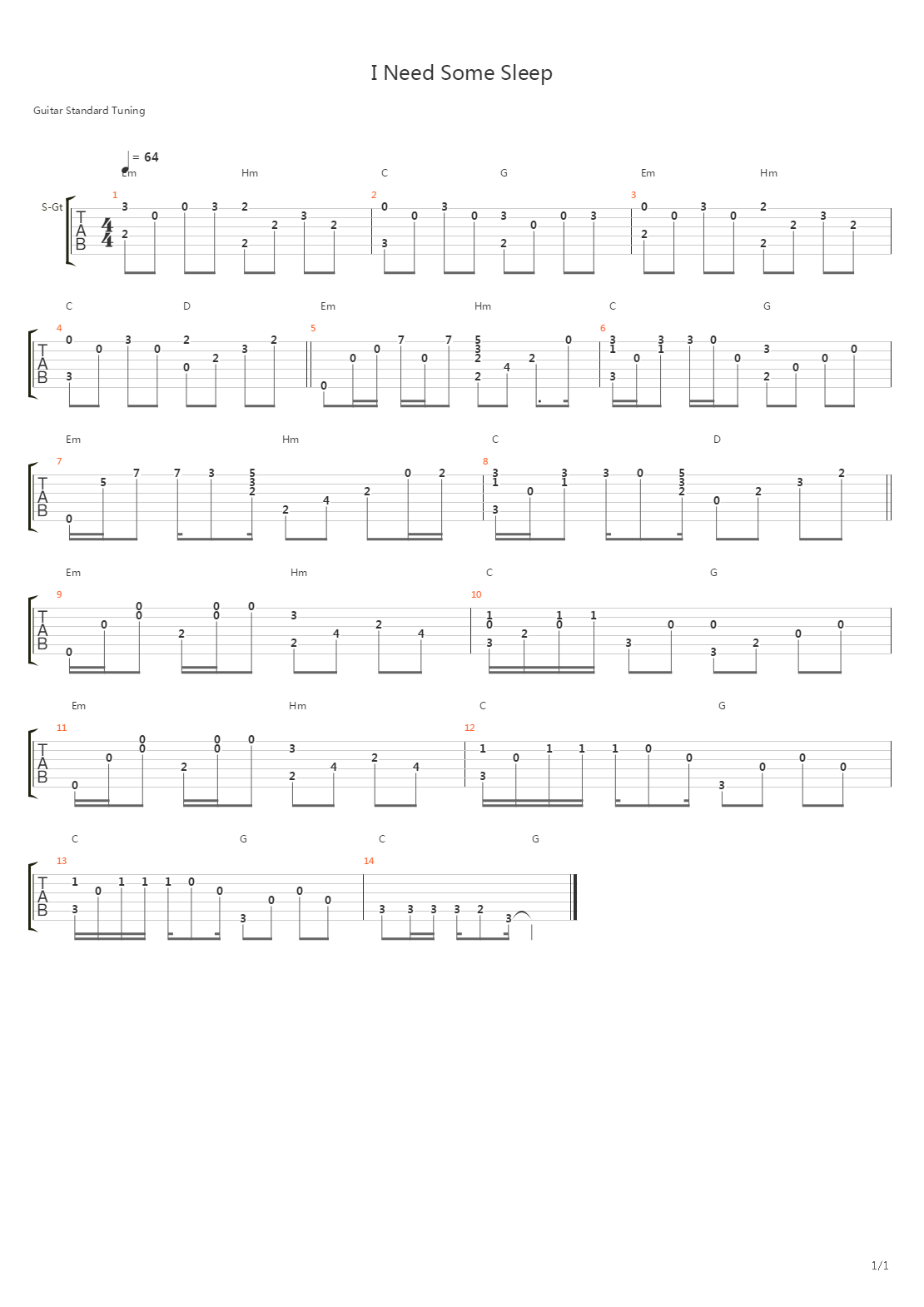 I Need Some Sleep (guitar cover by Kaminari)吉他谱