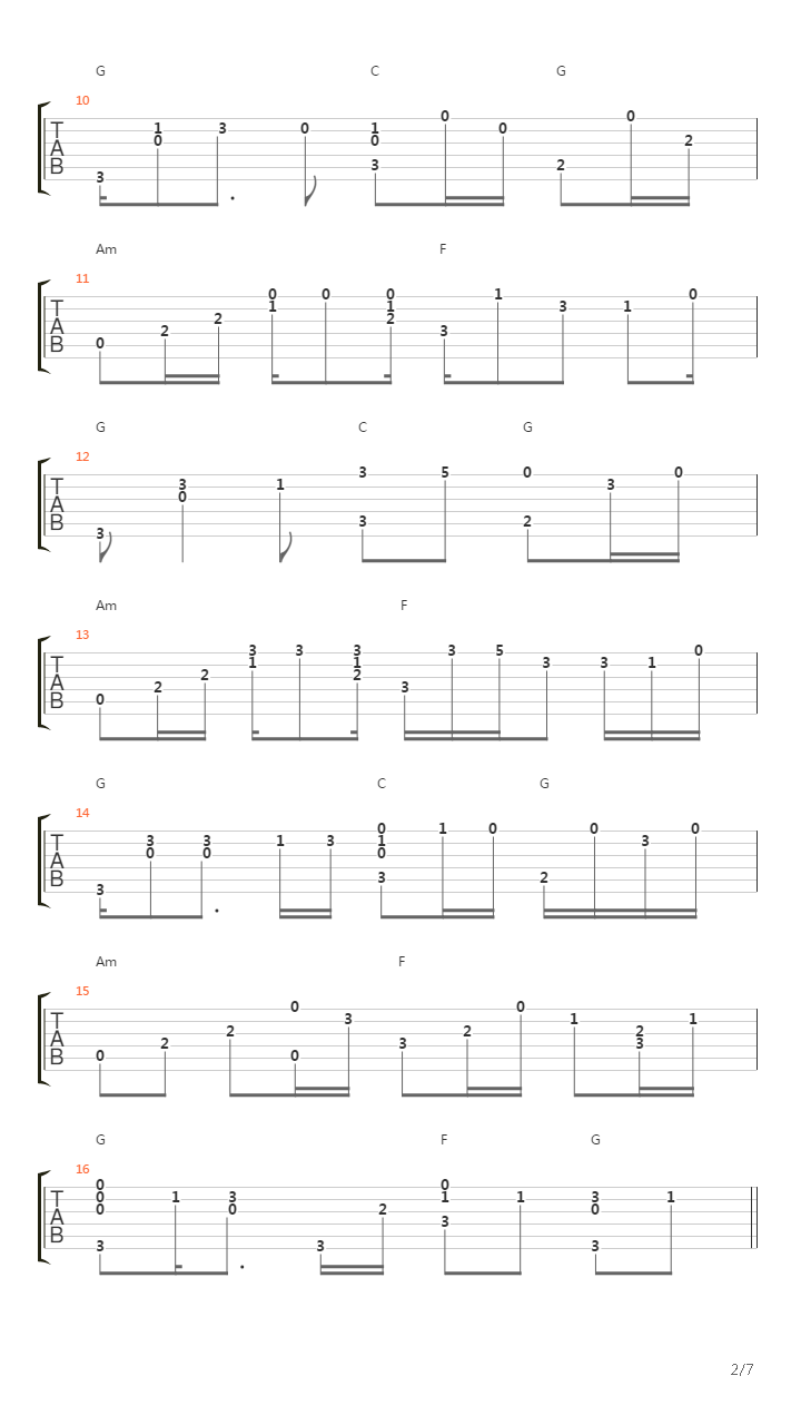 10 Songs (arr. by Kaminari)吉他谱