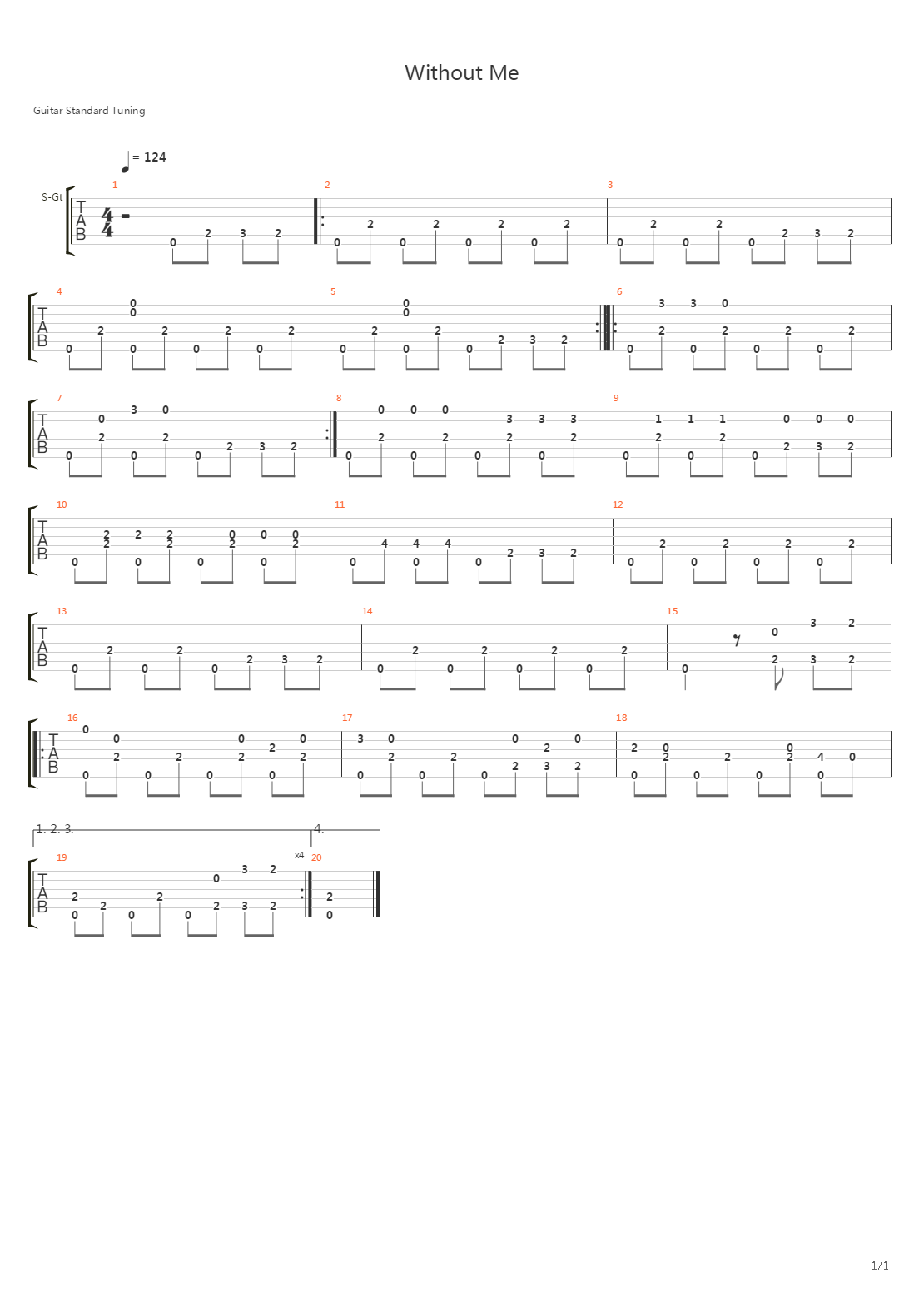Without Me (arr. by Kaminari)吉他谱