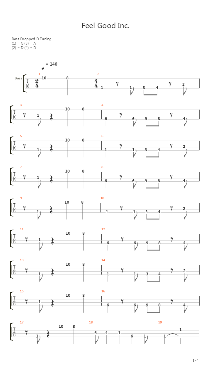 Feel Good Inc. (Fingerstyle Bass Cover by Arkadiy Kolenda)吉他谱