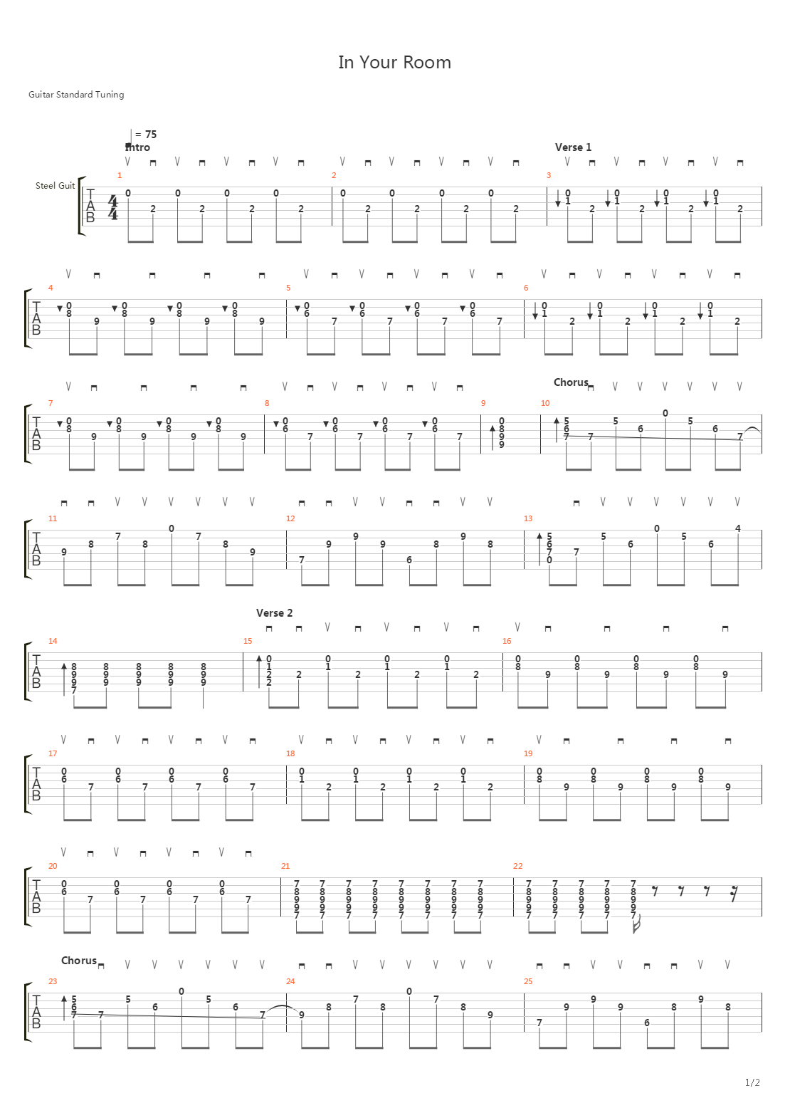 In Your Room吉他谱