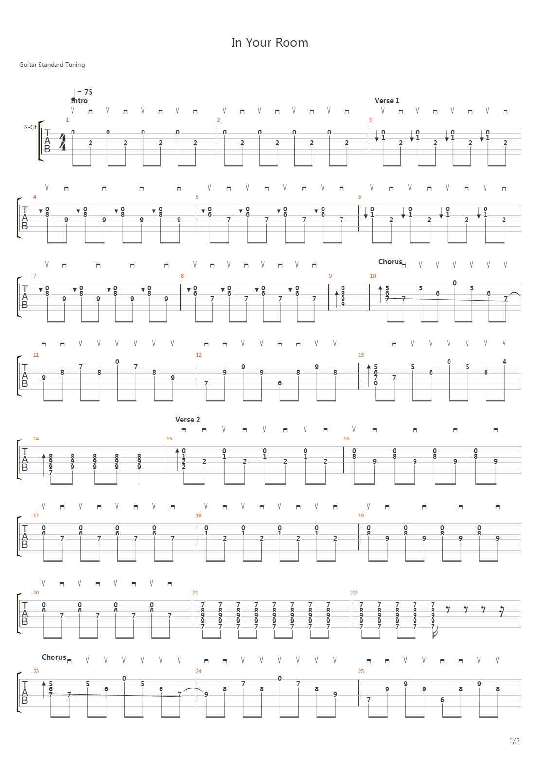 In Your Room吉他谱
