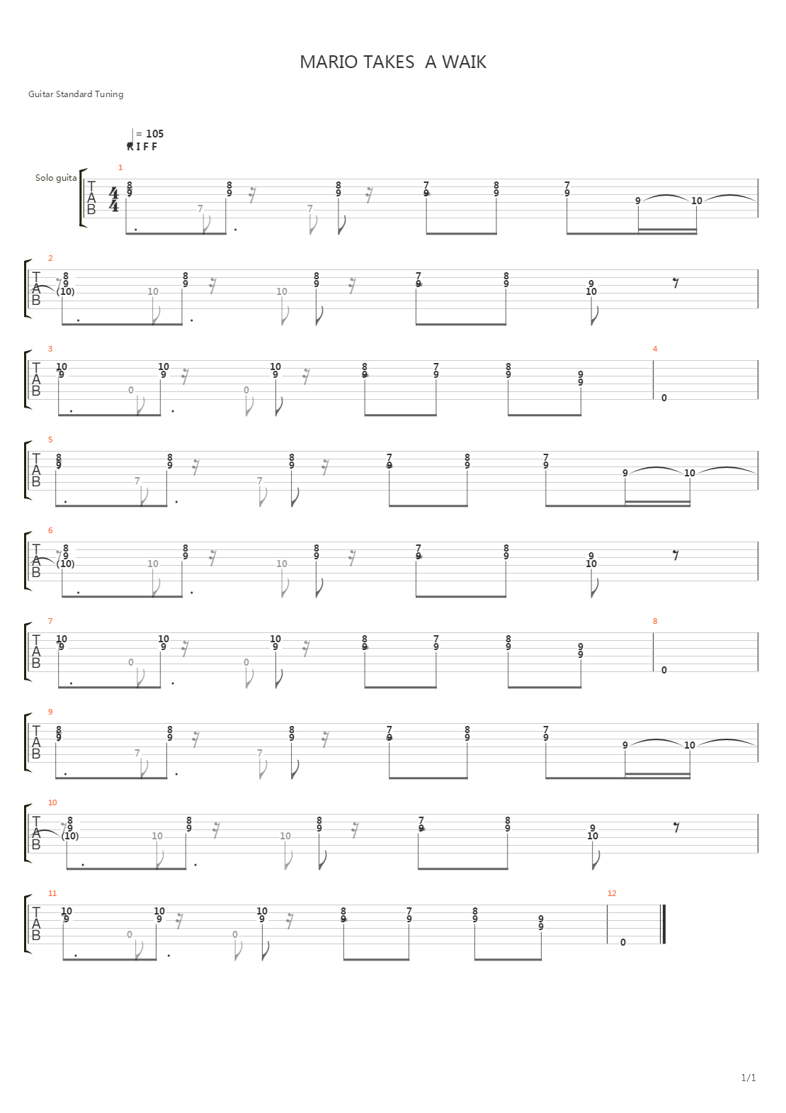 Mario Takes a Walk吉他谱