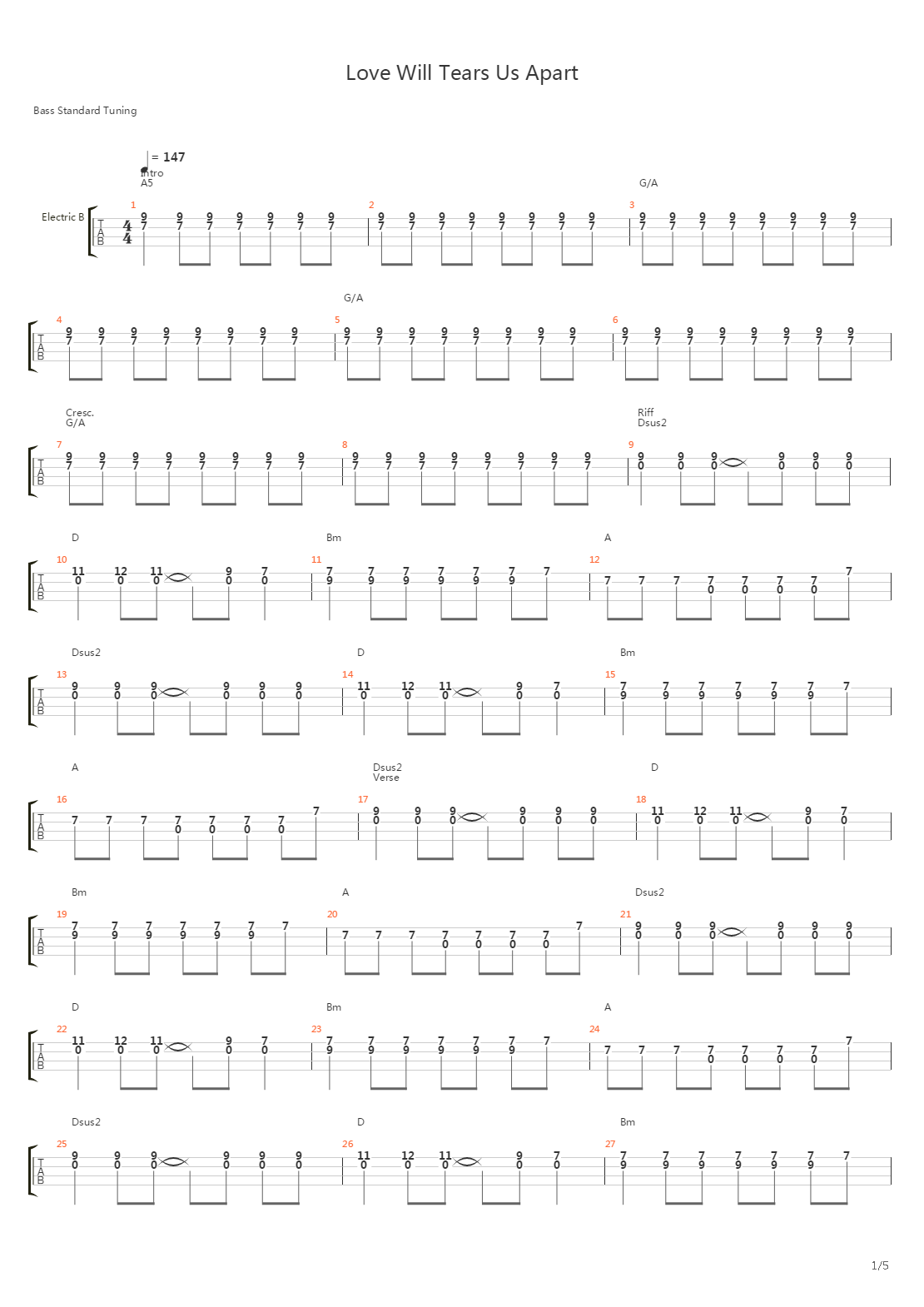 Love Will Tears Us Apart (Bass Cover)吉他谱