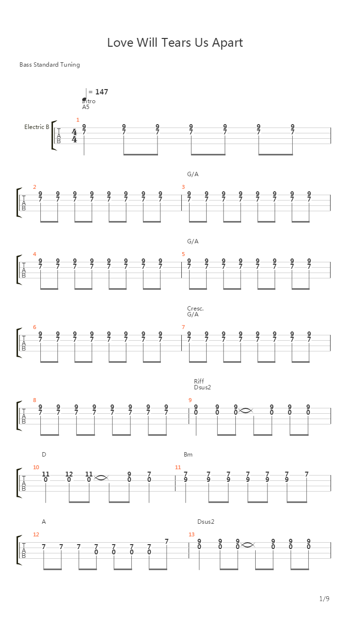 Love Will Tears Us Apart (Bass Cover)吉他谱