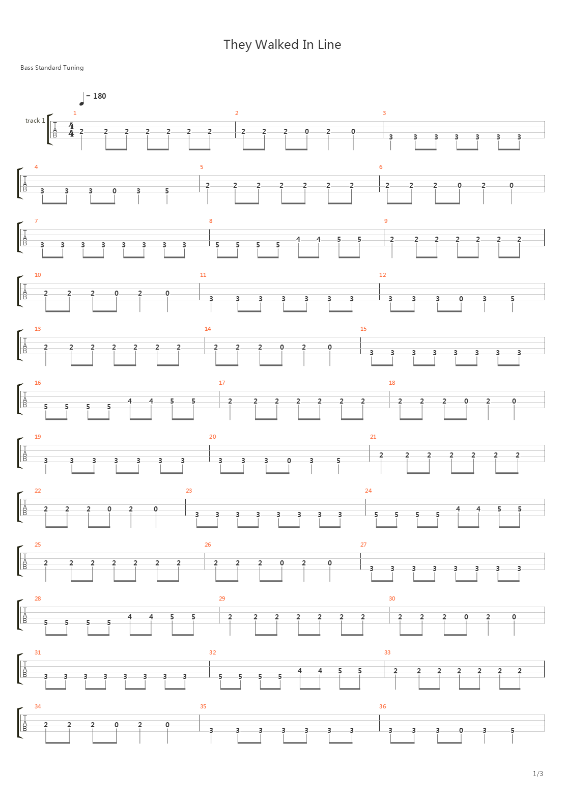 They Walked In Line (Bass Only)吉他谱