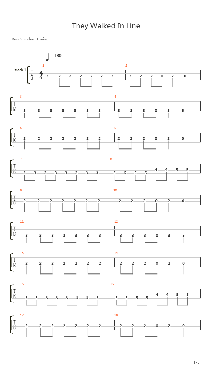 They Walked In Line (Bass Only)吉他谱