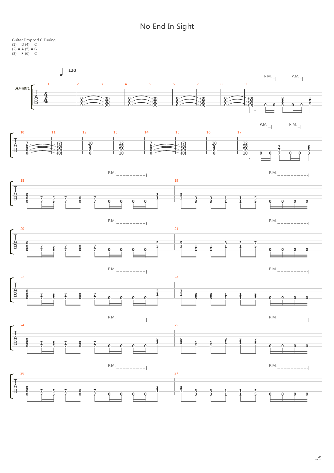 No End In Sight吉他谱