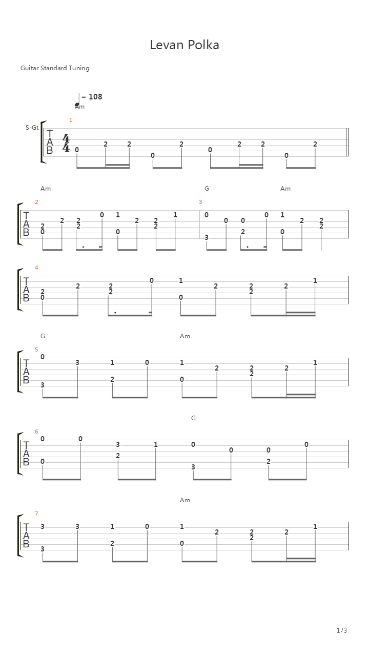 Levan Polkka (arr. by Kaminari)吉他谱