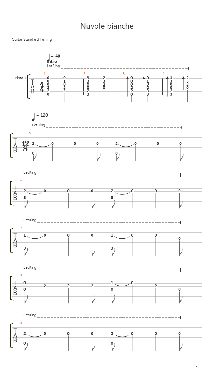 Nuvole Bianche ( Guitar Arrangement by Vincent Charbonnier)吉他谱