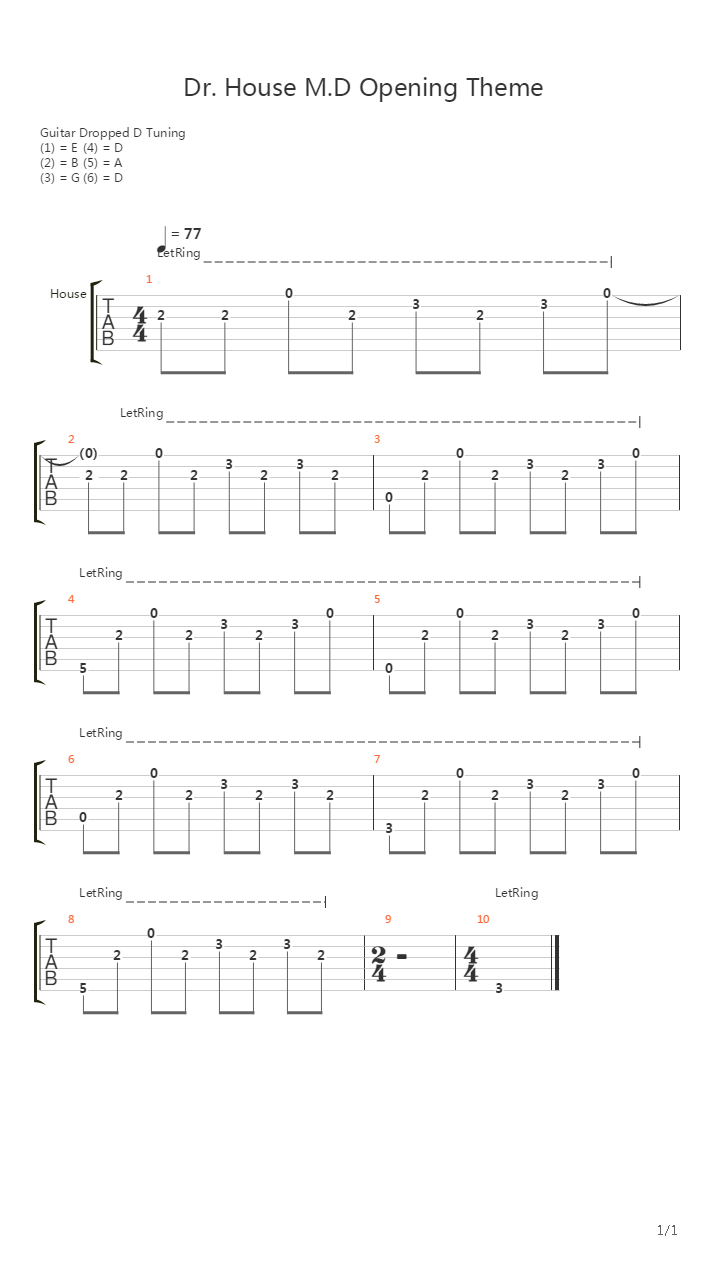 Dr House Md Opening Theme吉他谱