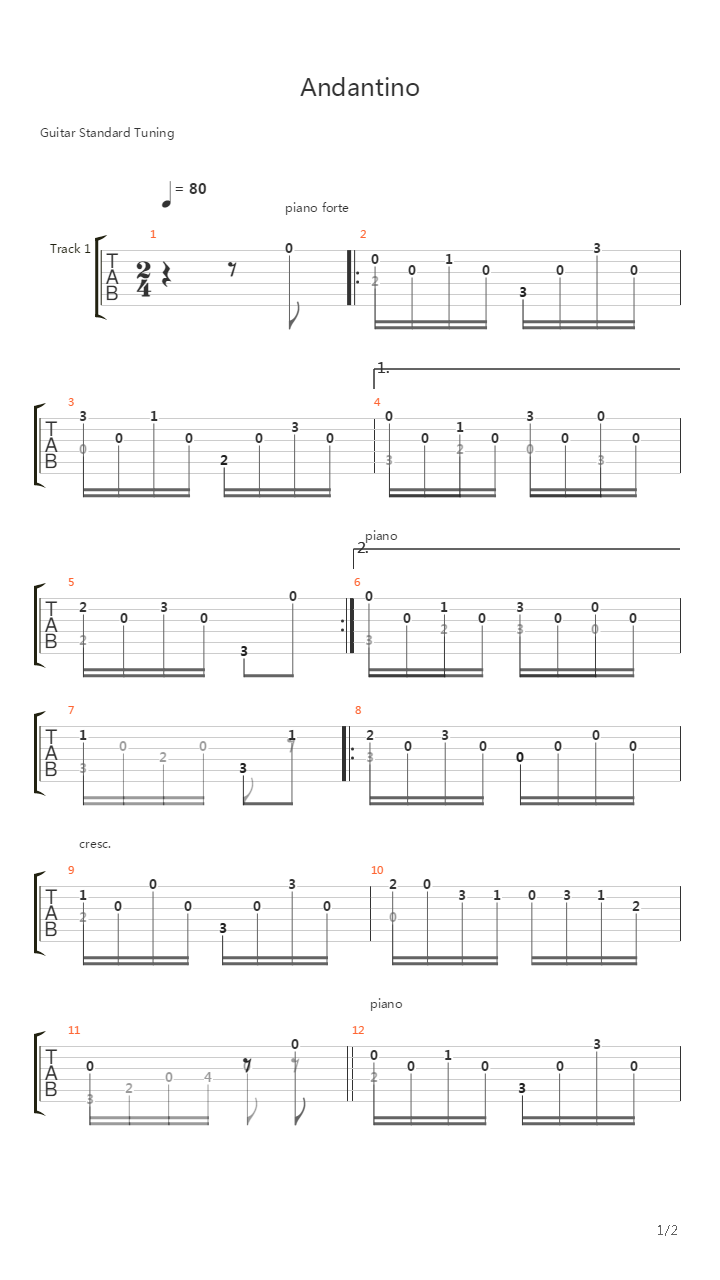 Andantino From 3 Part in C-dur吉他谱