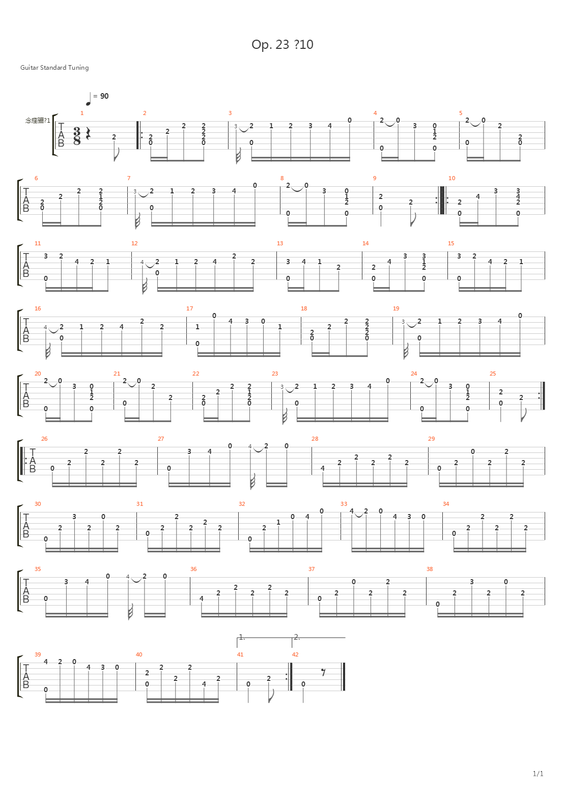 Opus 23 No 10吉他谱