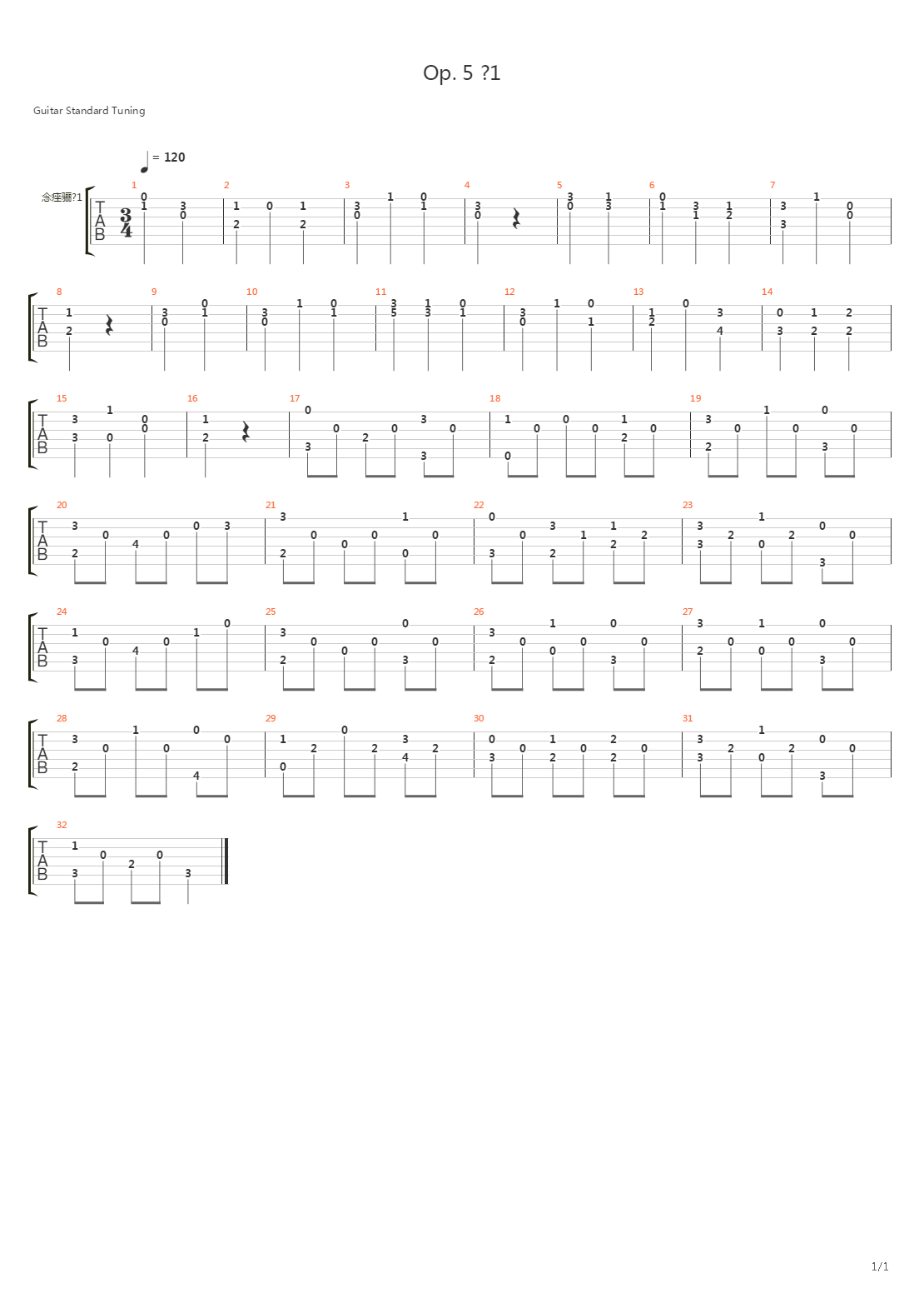 Opus 5 No 1吉他谱