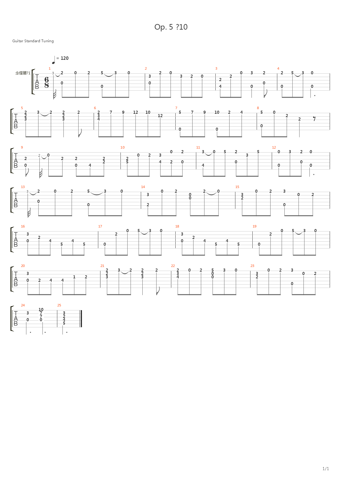 Opus 5 No 10吉他谱