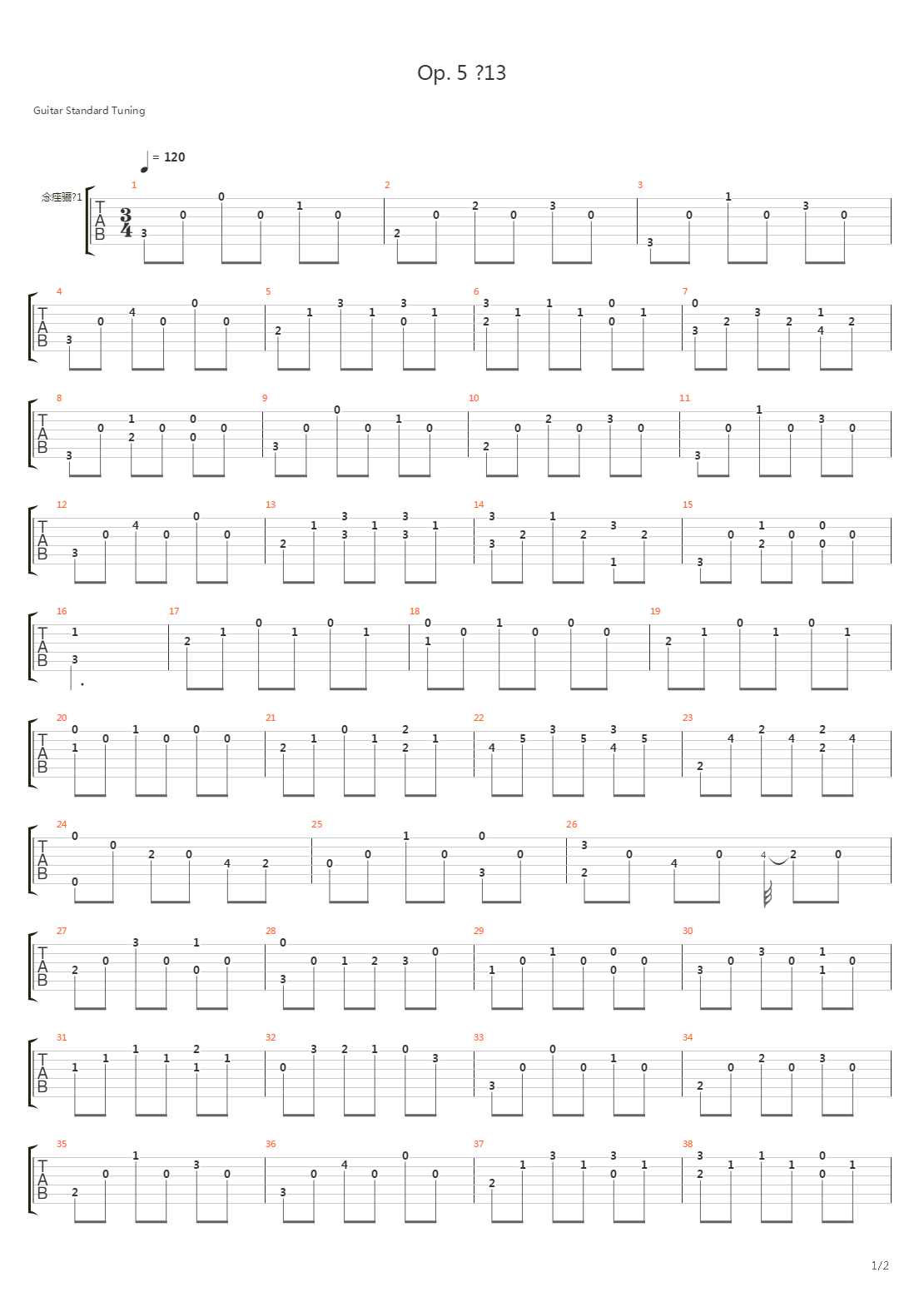 Opus 5 No 13吉他谱