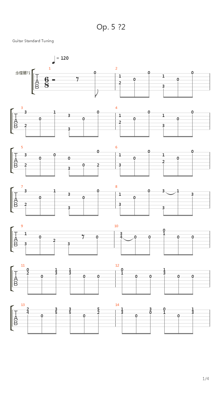 Opus 5 No 2吉他谱