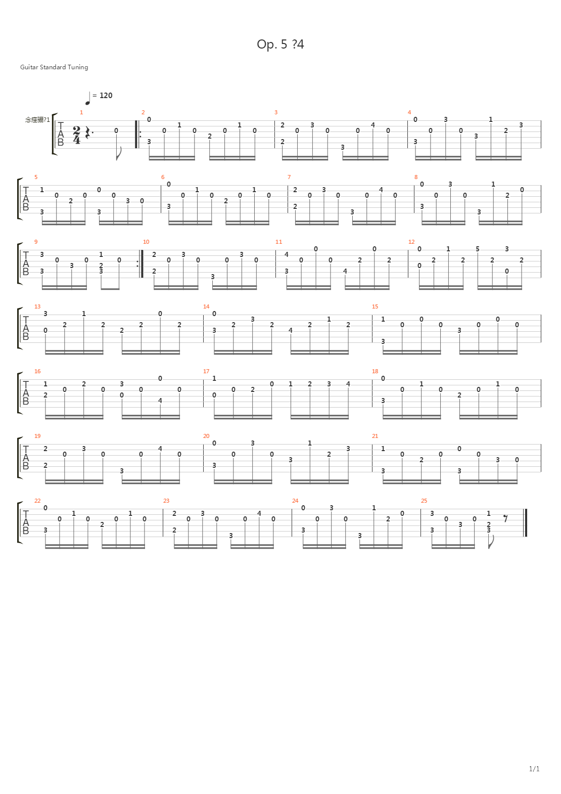 Opus 5 No 4吉他谱