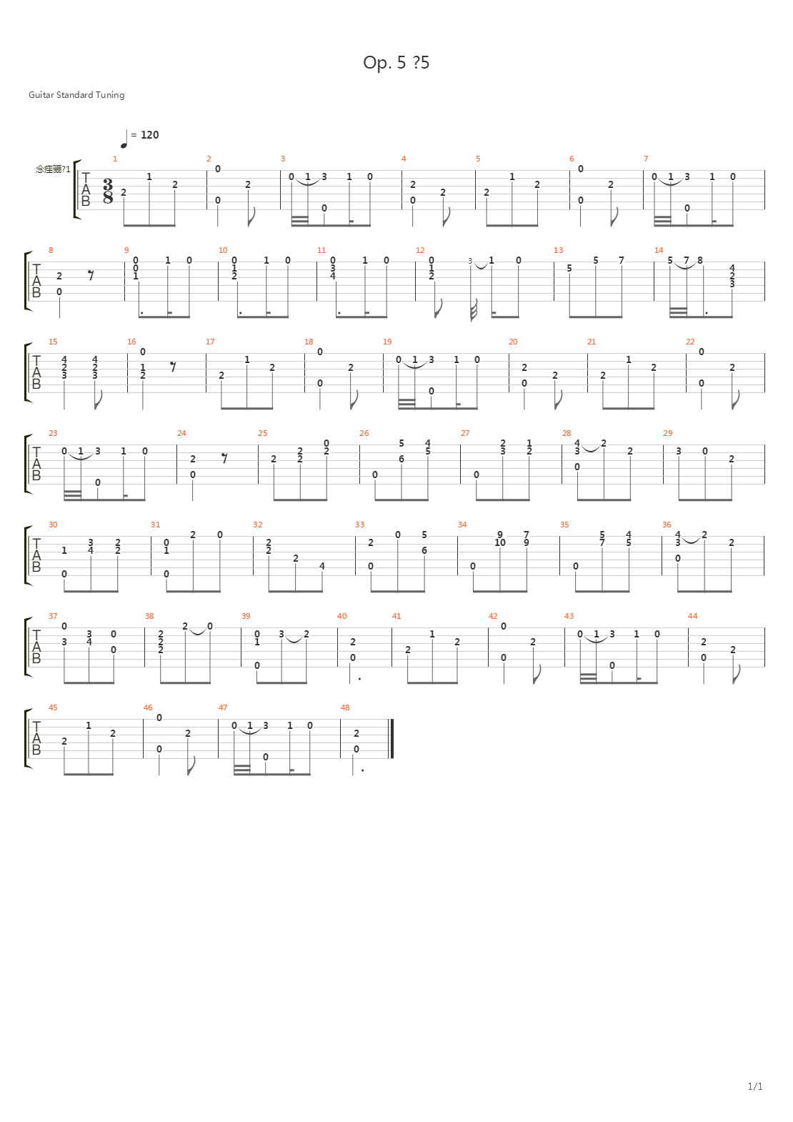 Opus 5 No 5吉他谱