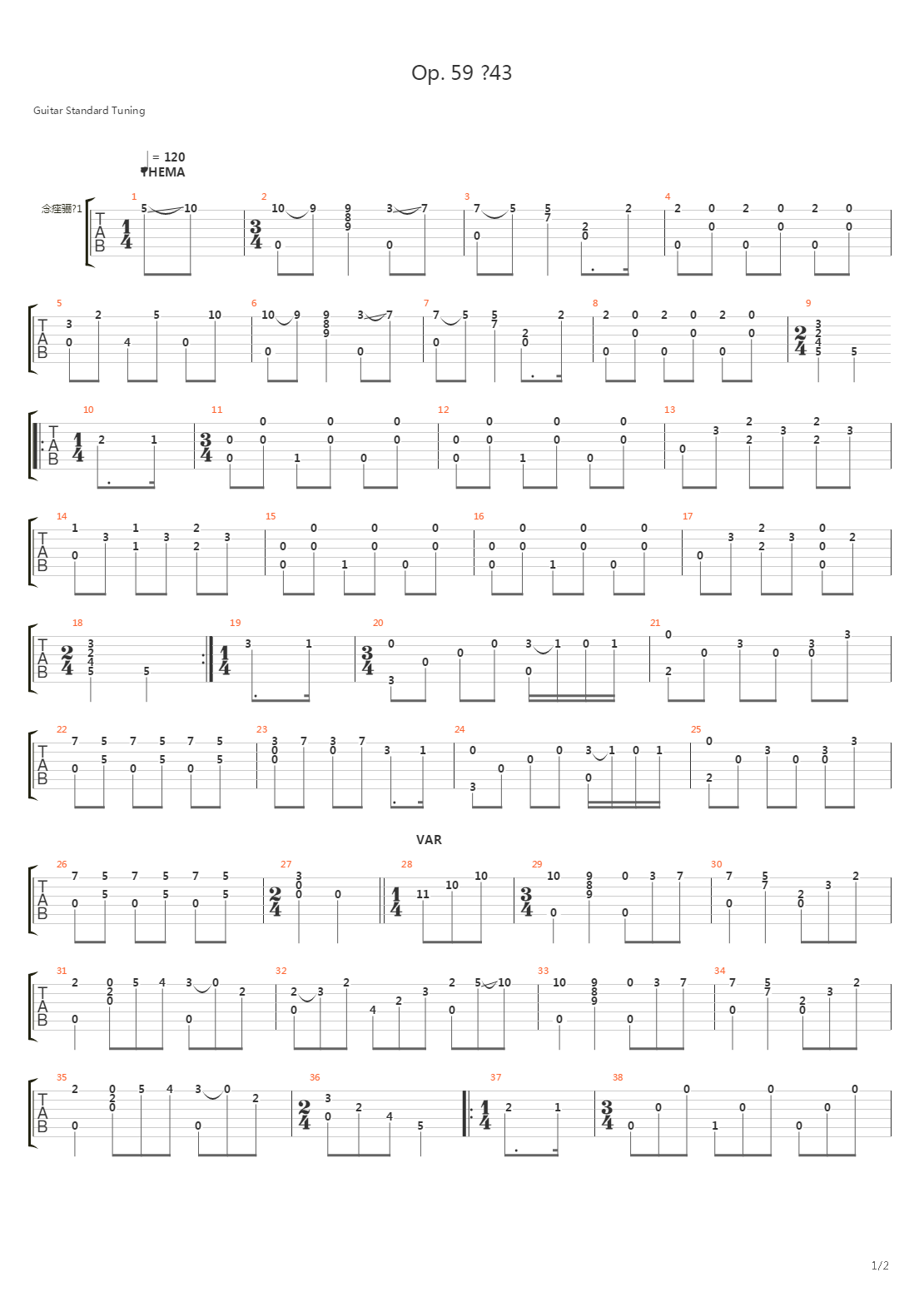 Opus 59 No 43吉他谱