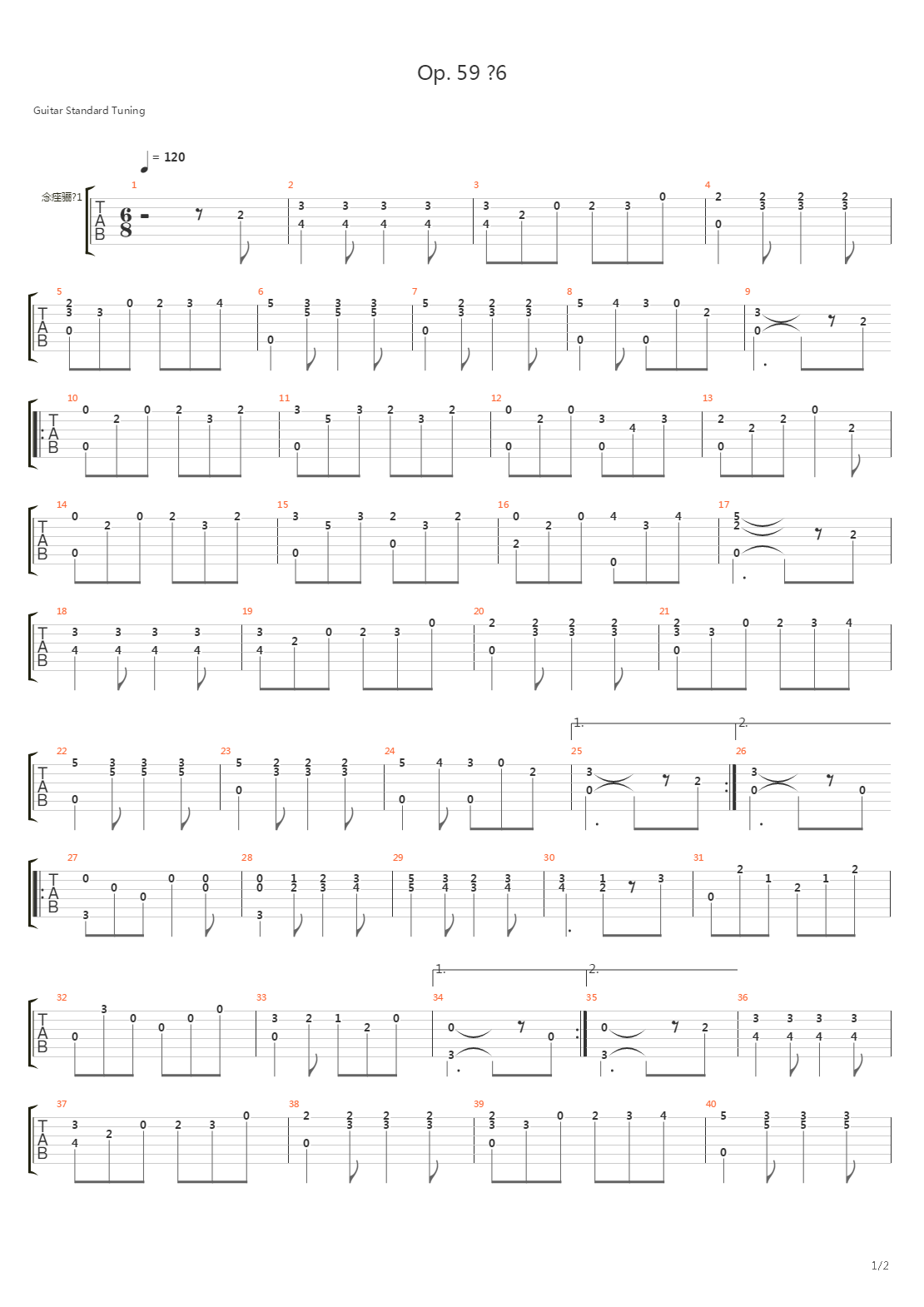 Opus 59 No 6吉他谱
