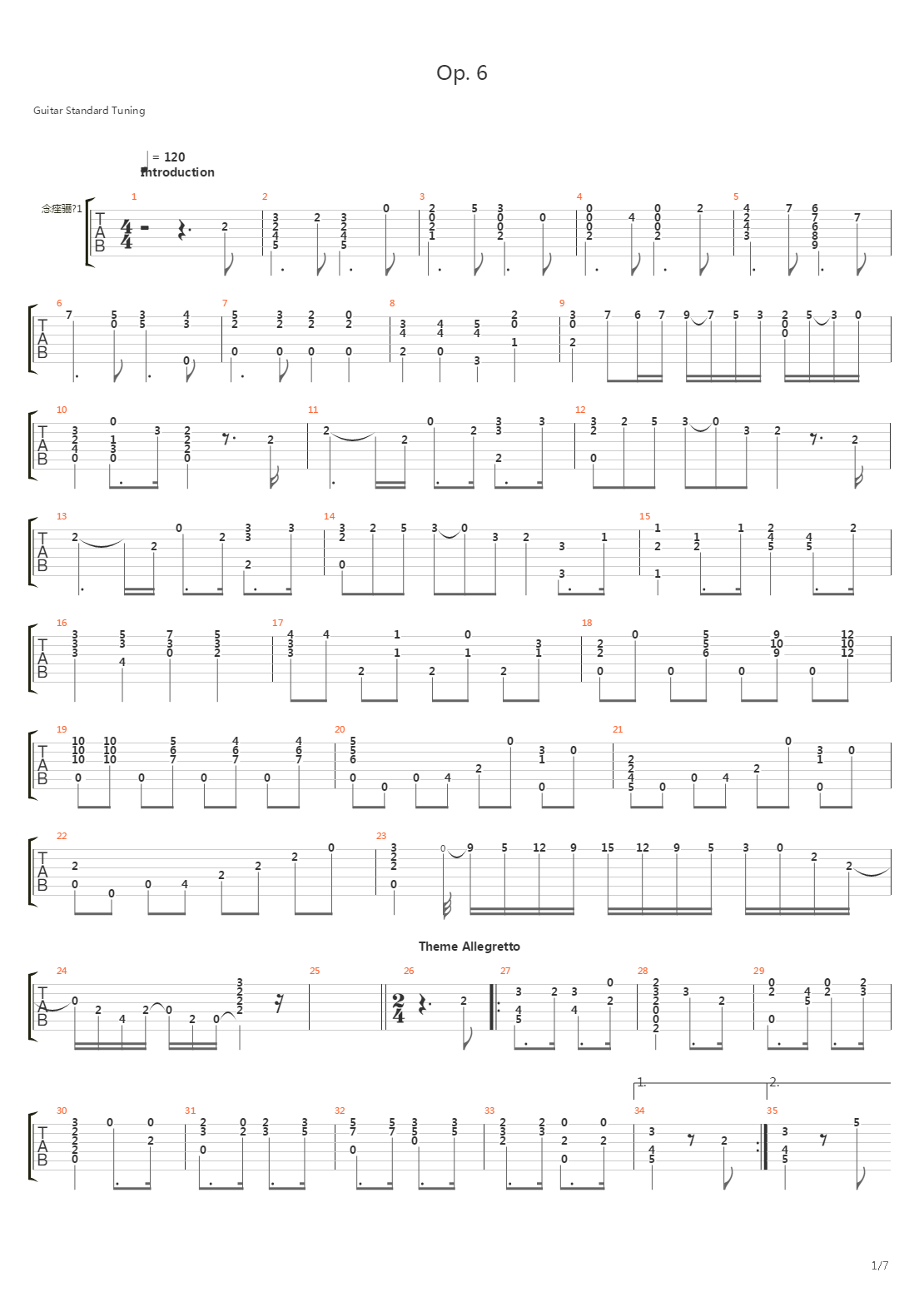 Opus 6 - Introduction, Theme, Variations & Finale吉他谱