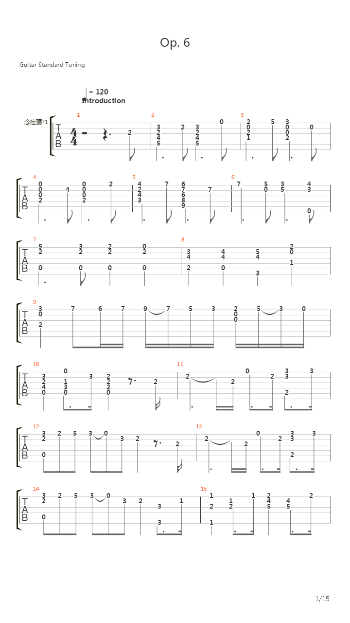 Opus 6 - Introduction, Theme, Variations & Finale吉他谱