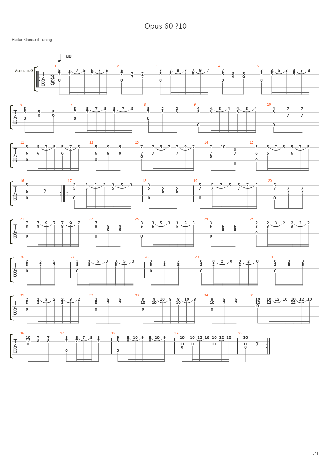 Opus 60 No 10吉他谱