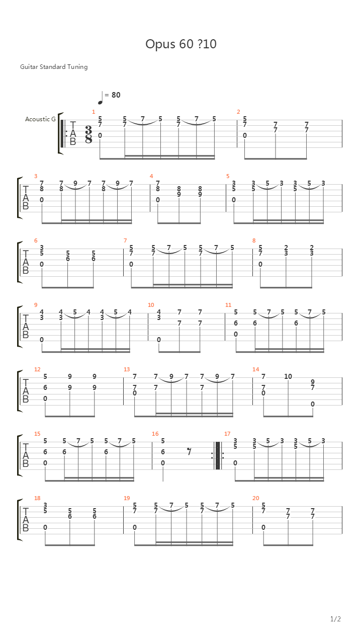Opus 60 No 10吉他谱