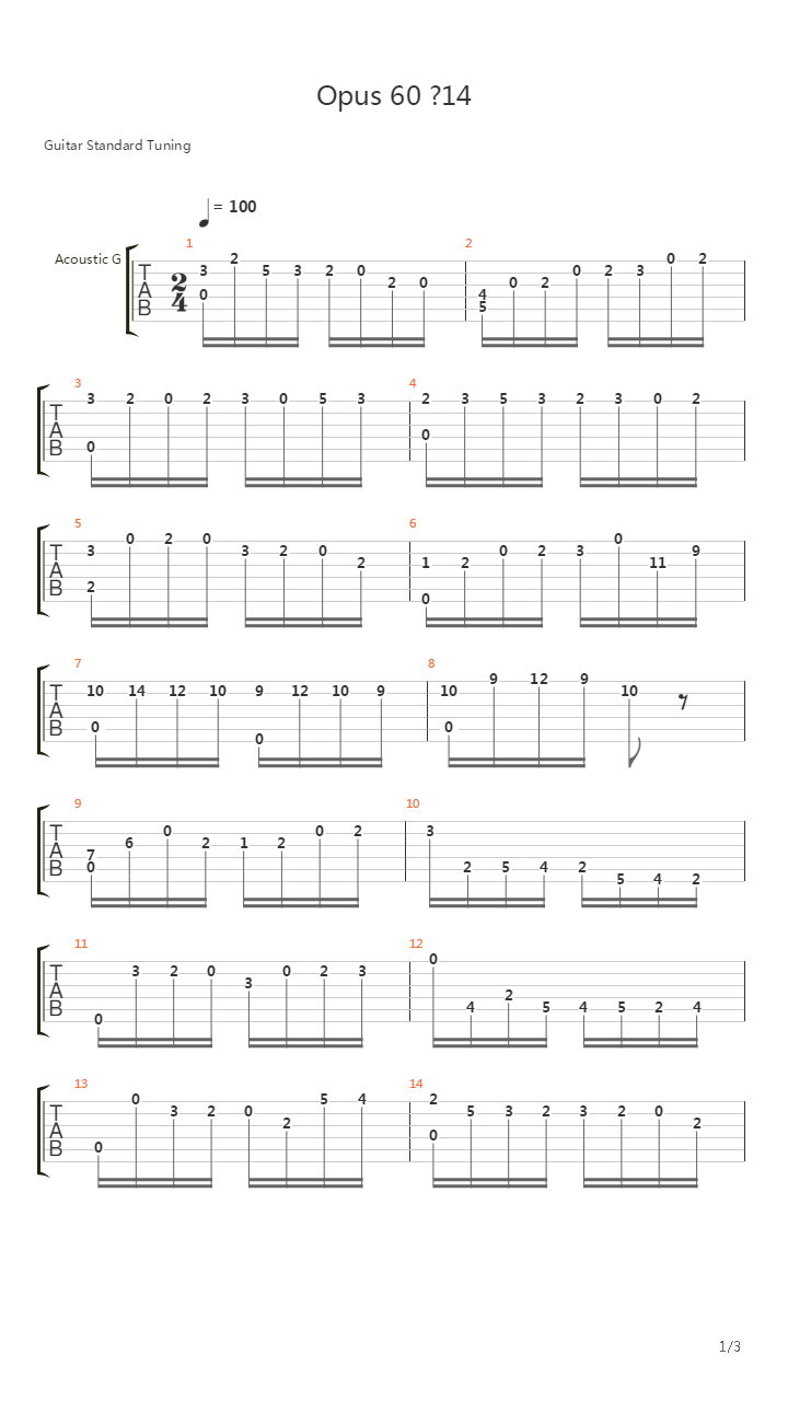 Opus 60 No 14吉他谱