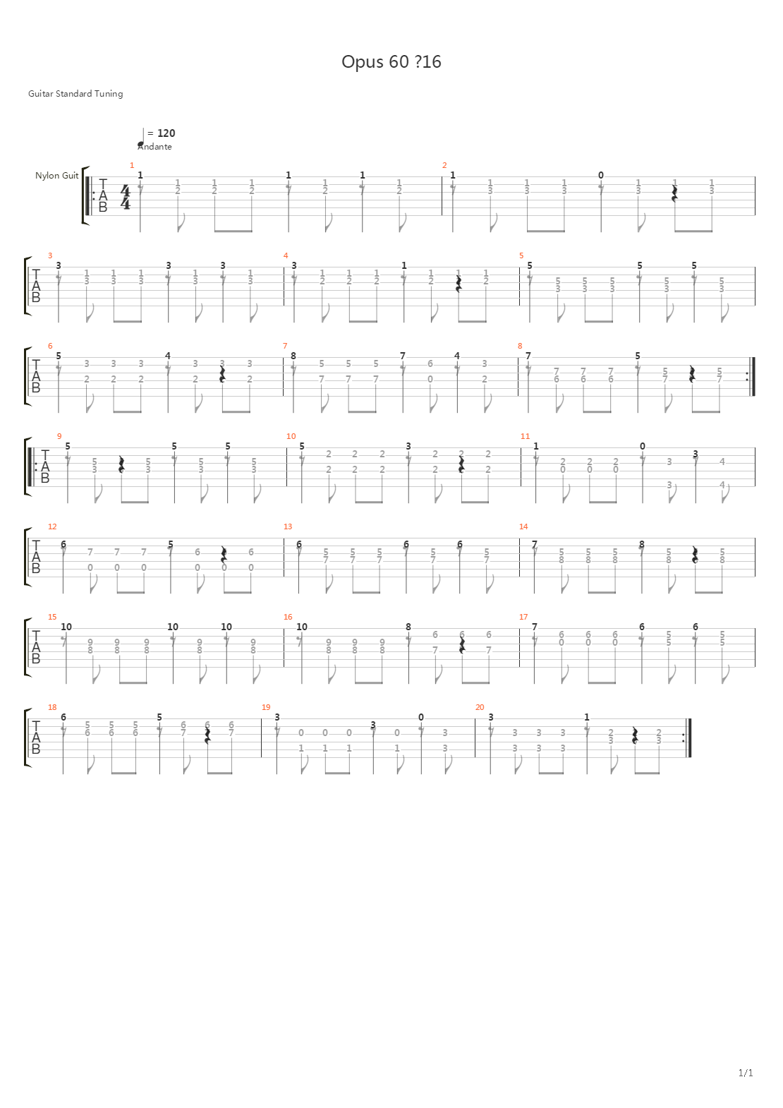 Opus 60 No 16吉他谱