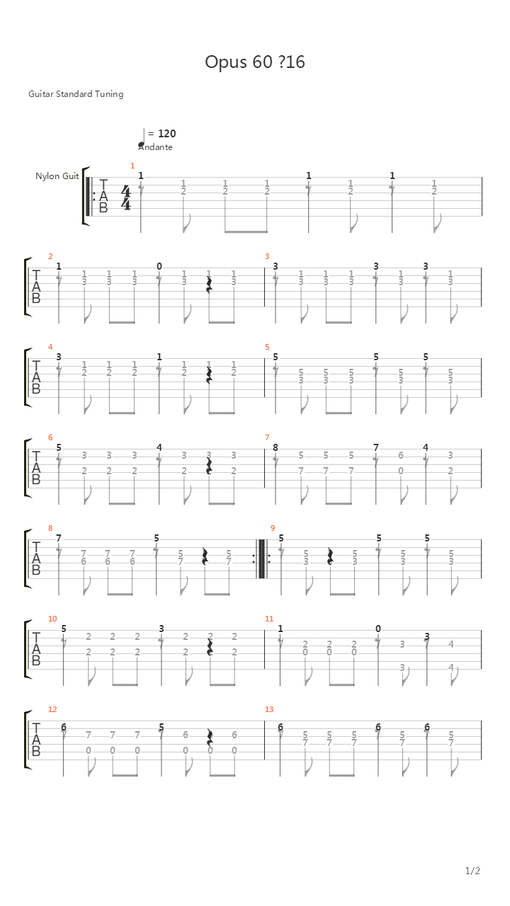 Opus 60 No 16吉他谱