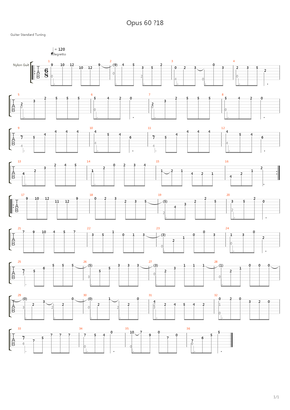 Opus 60 No 18吉他谱