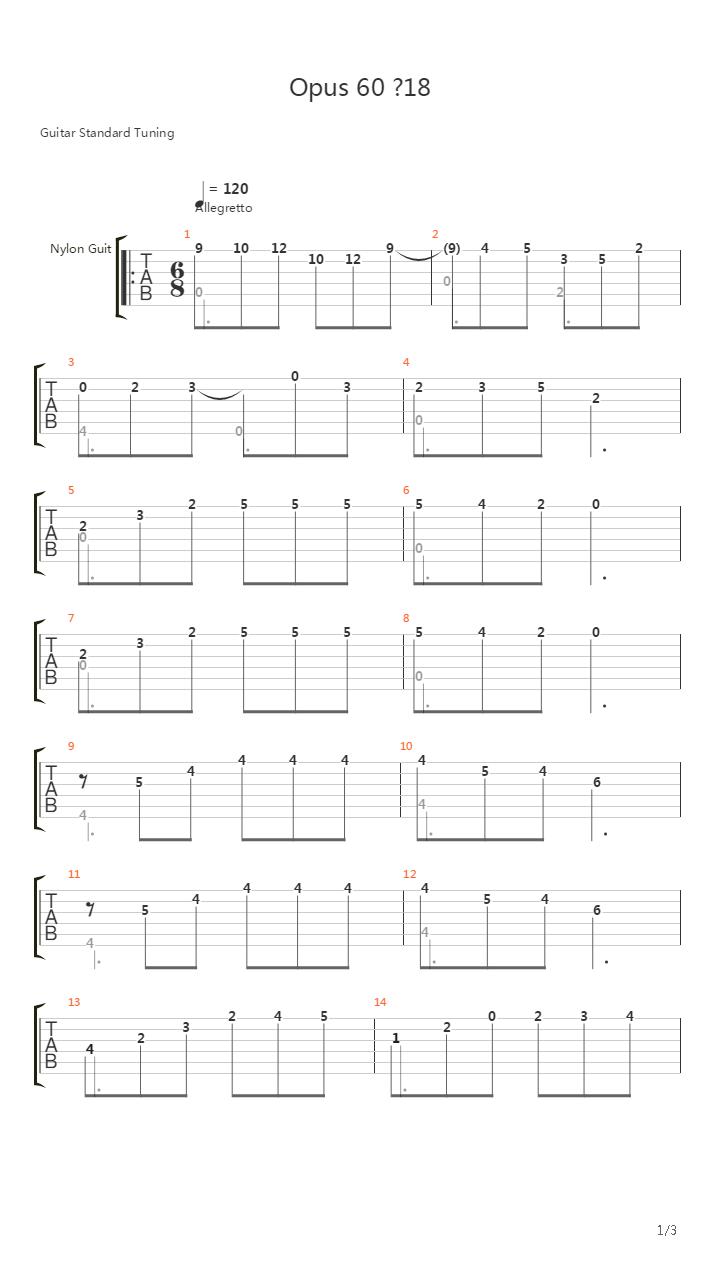 Opus 60 No 18吉他谱