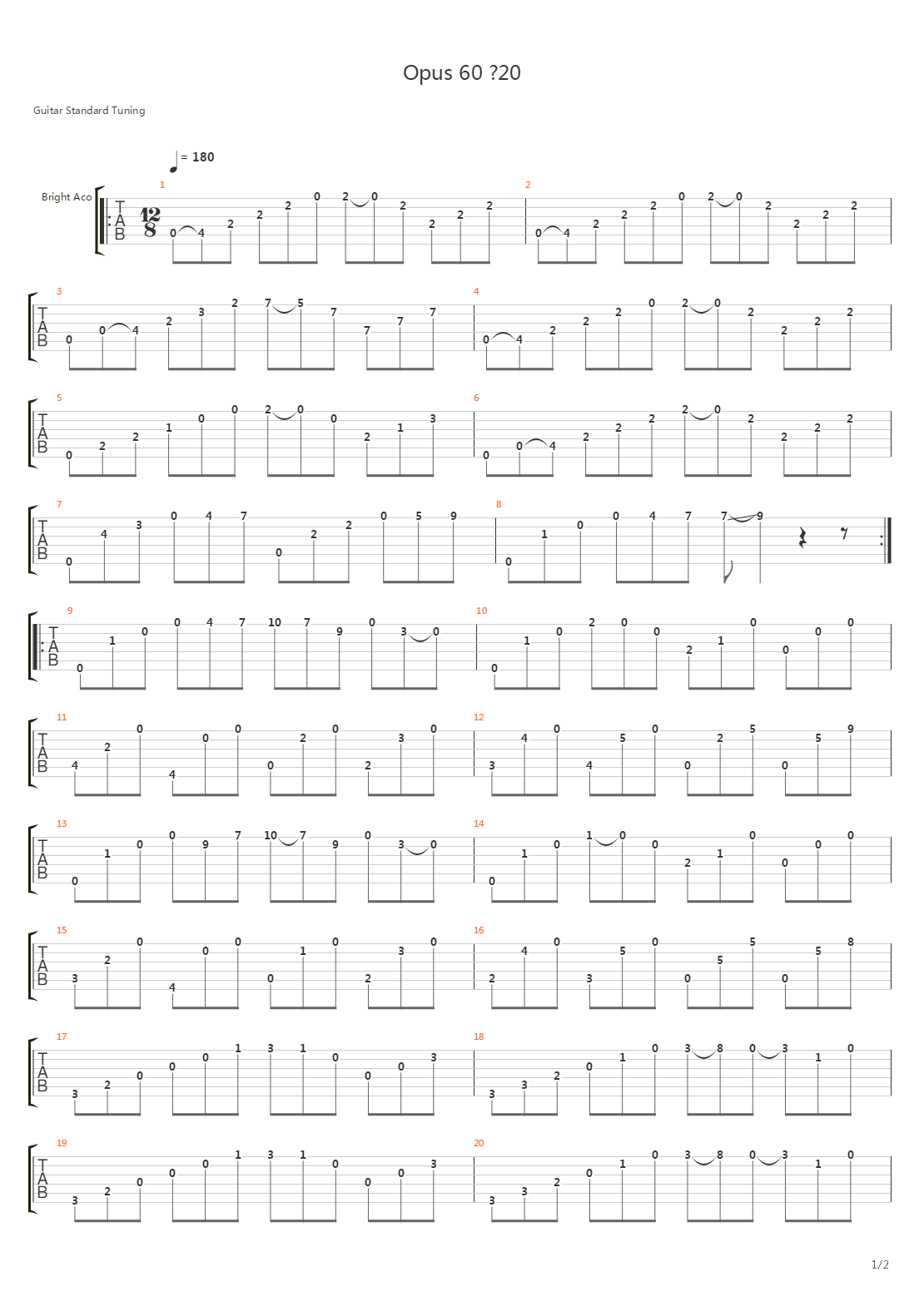 Opus 60 No 20吉他谱