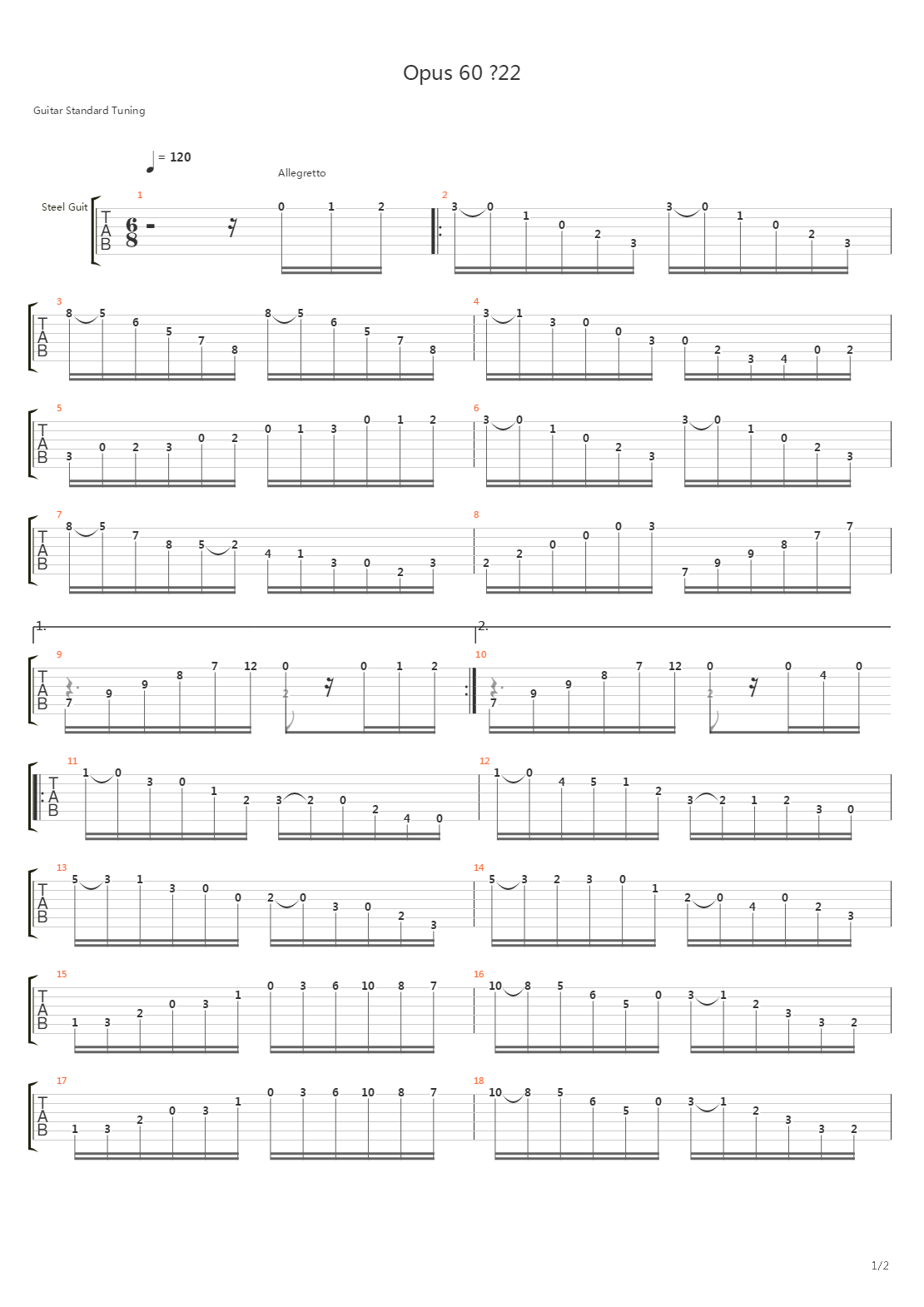 Opus 60 No 22吉他谱