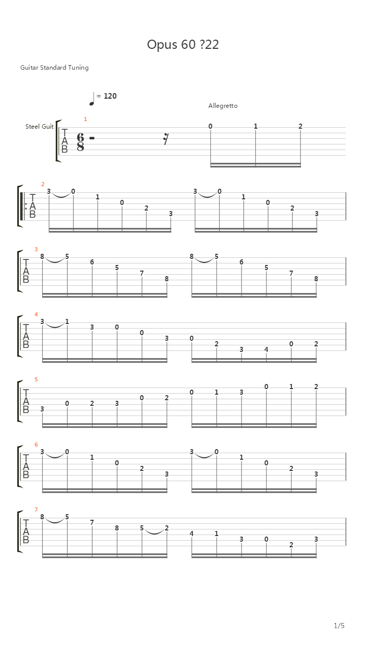 Opus 60 No 22吉他谱