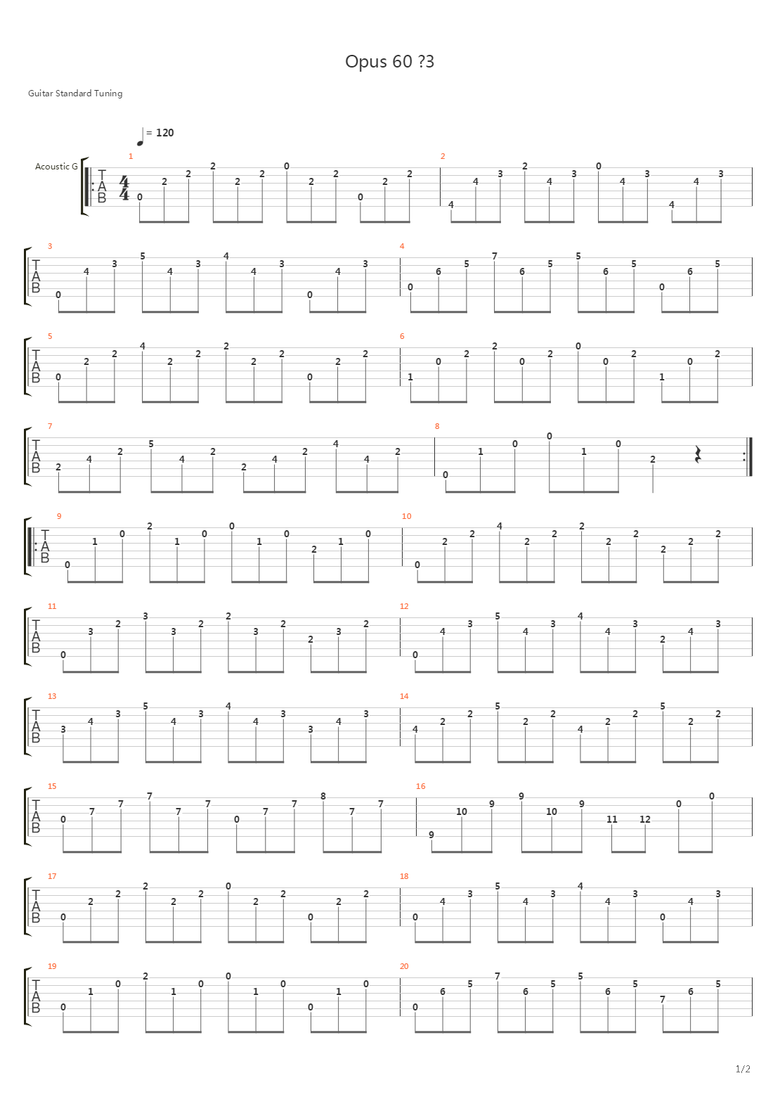 Opus 60 No 3吉他谱