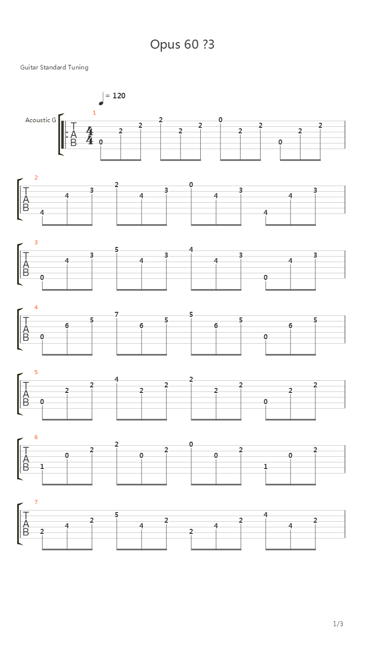 Opus 60 No 3吉他谱