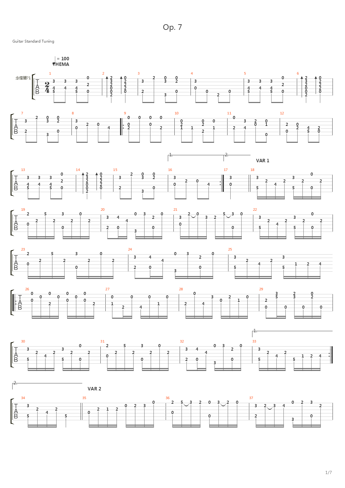 Opus 7 - Thema & Variations吉他谱